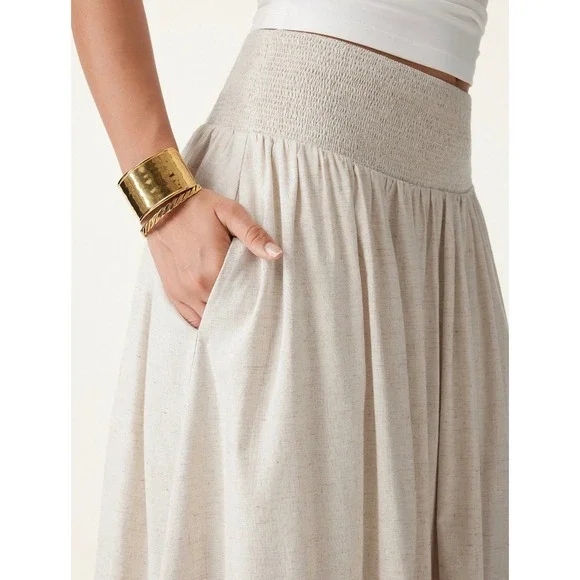 OGL Move European Linen Skirt Smocked Waist With Pockets Size S - Picture 12 of 13